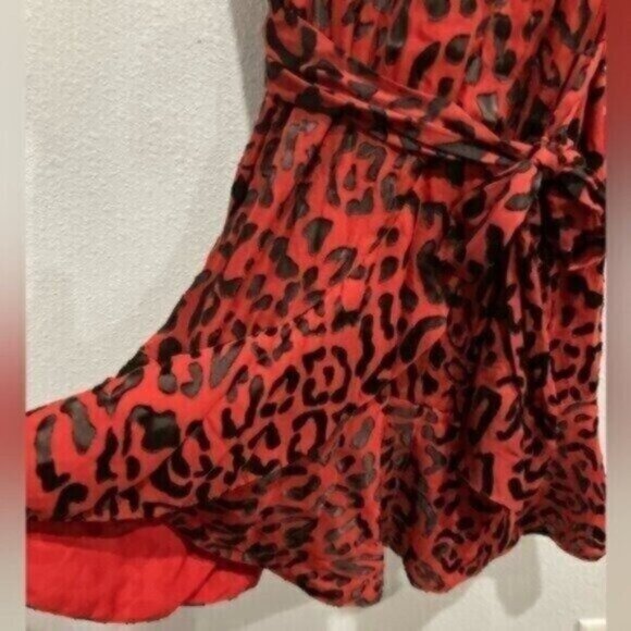 Alice&Olivia Silk Animal Print Mini Dress Chic Faux Wrap Red V Neck Party - Picture 3 of 9